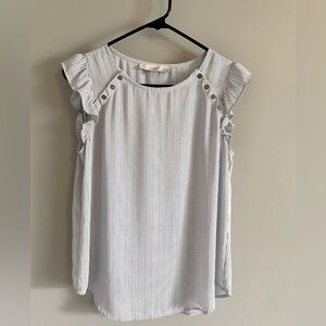 Loft Petite Small - Flutter Sleeved Black/White Striped Blouse